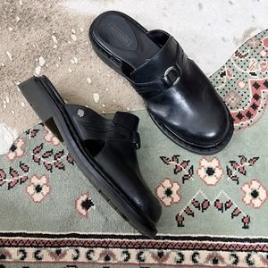 ⭐️SALE Harley Davidson Leather Black Simple Slip On Mule Flame Chunk Clogs Shoes